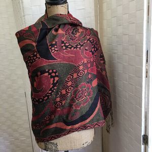 Red floral pashmina scarf/ wrap